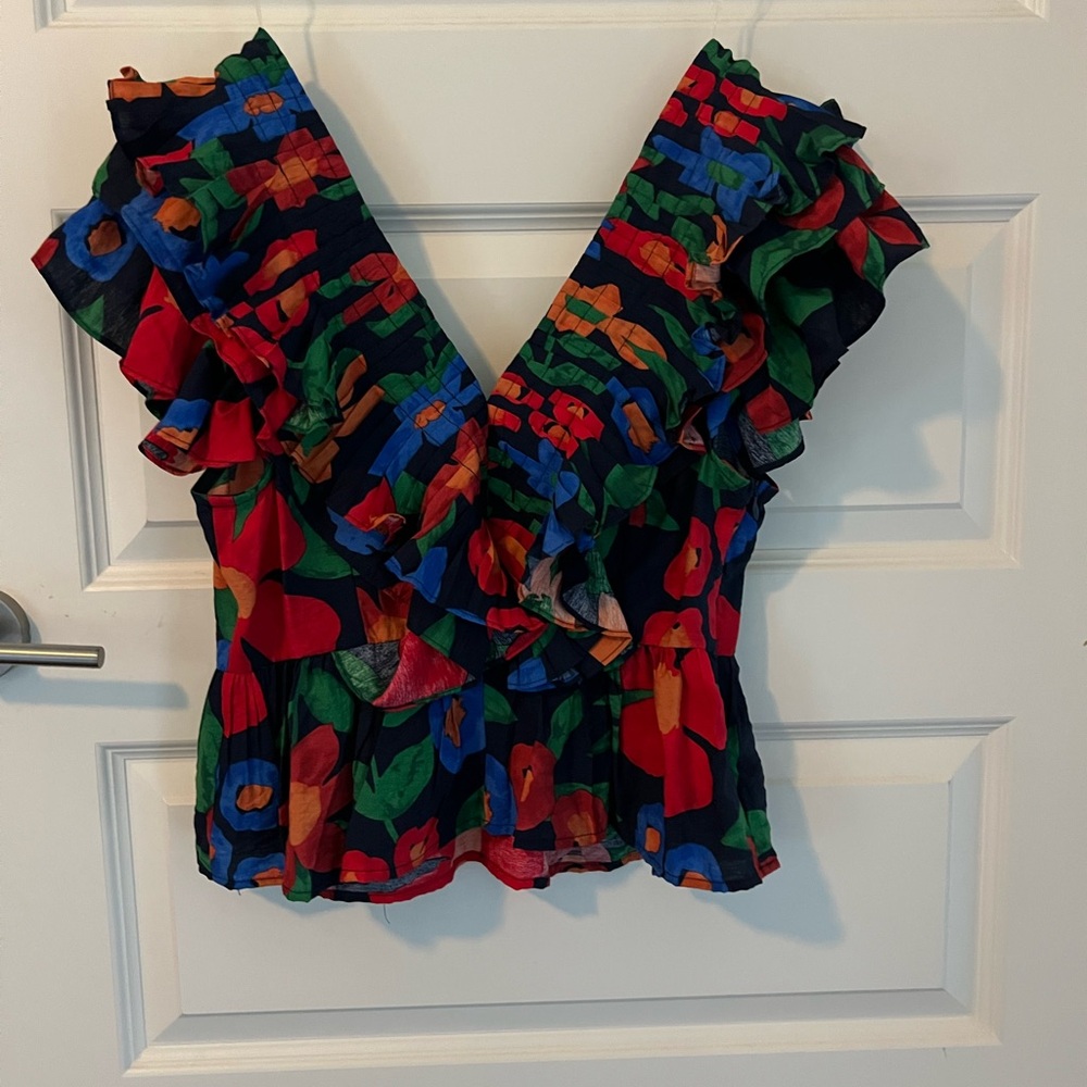 Entro Multicolor Floral Ruffle Blouse